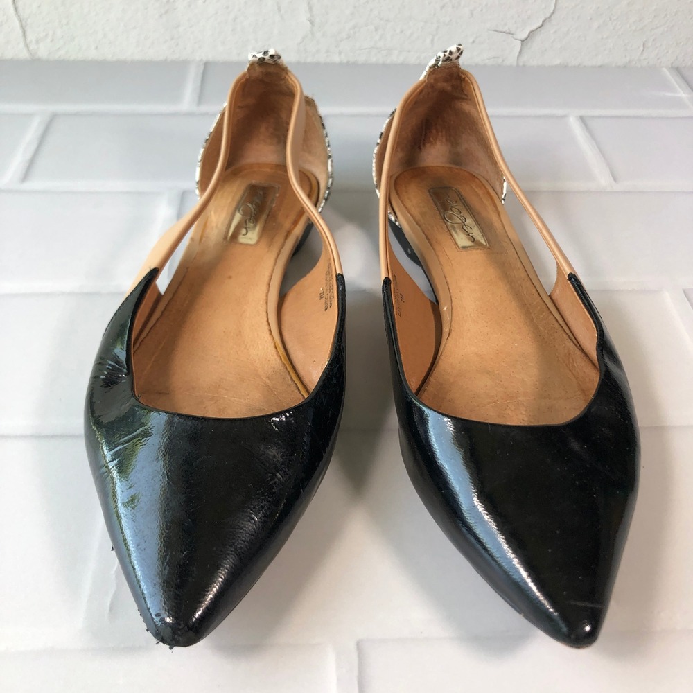 Halogen Womens Tri-Tone D'Orsay Flats Black Patent Tan Snakeskin Leather 7M